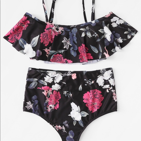 🆕Floral Bardot ruffle high waist bikini - Picture 3 of 6